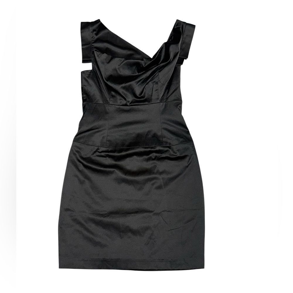 BLACK HALO women’s black Jackie O Satin Classic Sheath sleeveless Dress size 2 - Picture 3 of 8